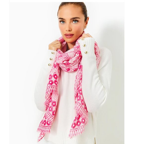 NWT Lilly Pulitzer Resort Scarf Animal Magnetism Raspberry Rouge - Picture 1 of 8